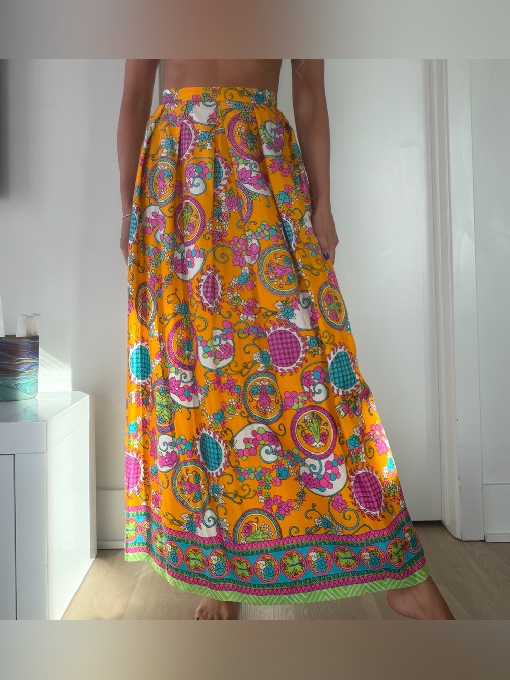 Vintage incredible cira 60’s/70’s dolce vita Amalfi colourful soft maxi skirt